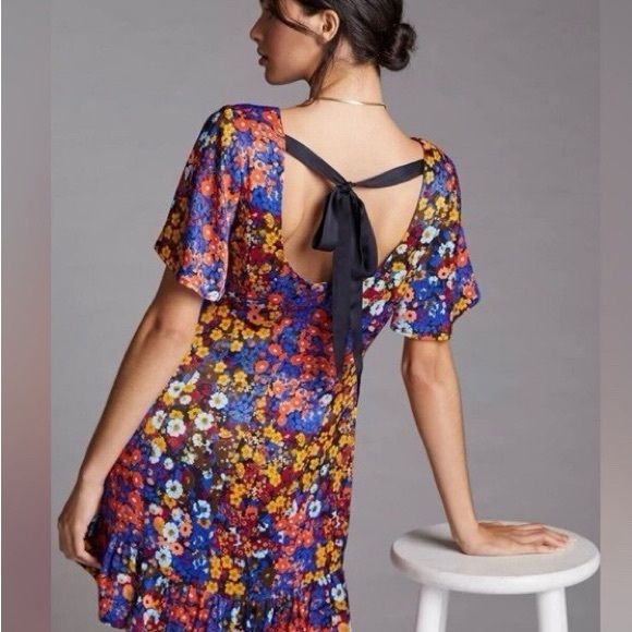 Anthropologie floral satin mini dress - Picture 3 of 8
